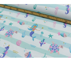 Jersey - Little happy Mermaid pastell mint gestreift